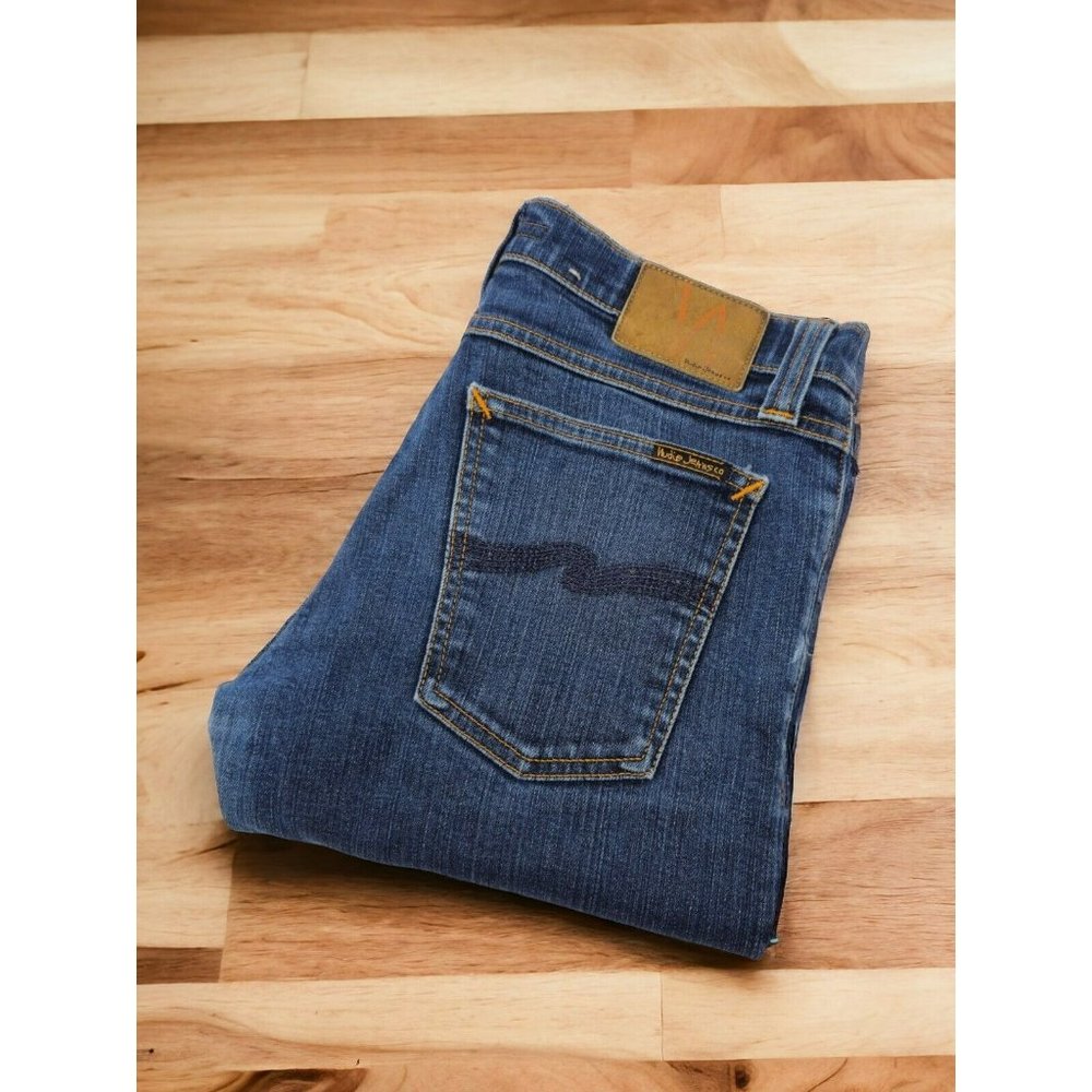 Nudie Jeans Co Men's‎ 28/34 Thin Finn Dark Blue Wash Mid Rise Organic Cotton